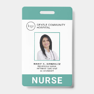 Tarjeta De Identificación Enfermera Logo Hospital Verde Turquesa Identificac