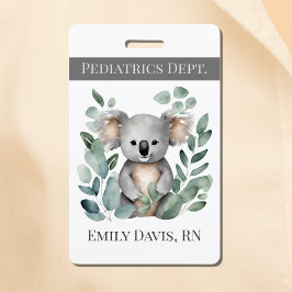Tarjeta De Identificación Enfermera pediátrica personalizada Nombre Koala Be