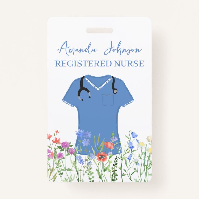 Tarjeta De Identificación Enfermera personalizada RN LPN NP Blue Scrubs (Reverso)