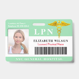 Tarjeta De Identificación Enfermera Práctica Licenciada| Foto médica
