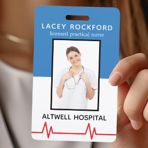 Tarjeta De Identificación Enfermera Práctica Licenciada LPN Foto Médica Azul