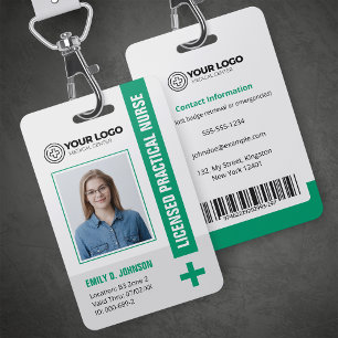 Tarjeta De Identificación Enfermera Práctica Licenciada Verde LPN Fotografía