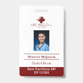 Tarjeta De Identificación Enfermera practicante DNP Red Photo QR Code
