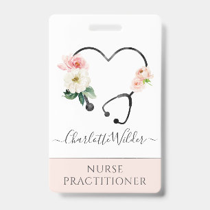 Tarjeta De Identificación Enfermera Practicante Estetoscopio Floral