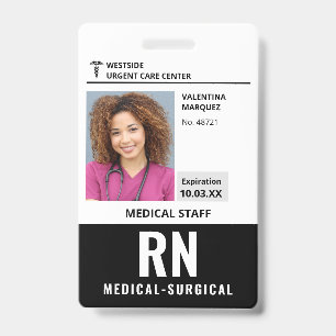 Tarjeta De Identificación Enfermera Quirúrgica Médica RN Fotografía Logotipo