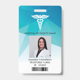 Tarjeta De Identificación Enfermera Registrada Foto ID Geométrico Azul Moder