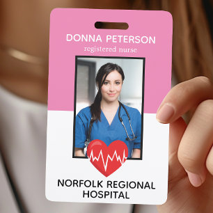 Tarjeta De Identificación Enfermera Registrada RN Foto ID Médica Rosa Trabaj
