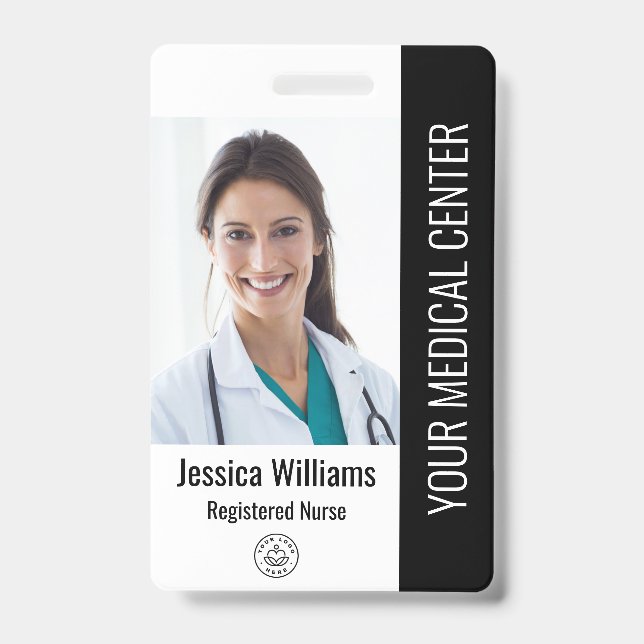 Tarjeta De Identificación Enfermera Registrada RN ID de Empleado Negro (Parte frontal)