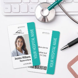 Tarjeta De Identificación Enfermera Registrada RN ID Médico Teal Foto Trabaj