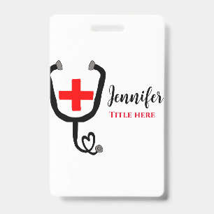 Tarjeta De Identificación Enfermero médica médico rojo más estetoscopio añad