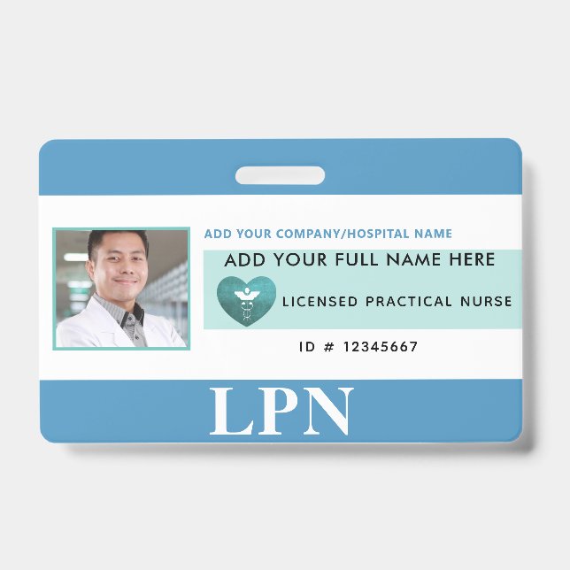 Tarjeta De Identificación Enfermero práctico de licencia horizontal de LPN,  (Parte frontal)