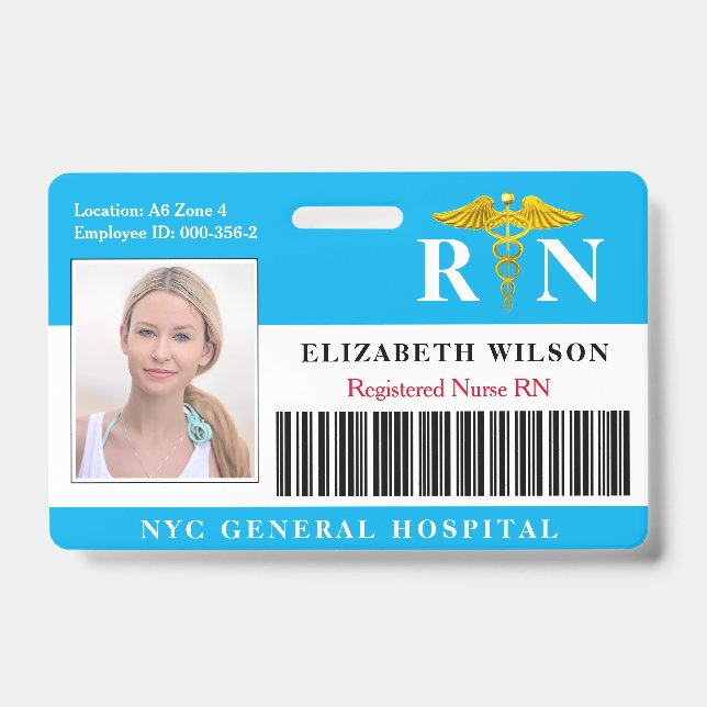 Tarjeta De Identificación Enfermero RN| Identificación fotográfica de emplea (Parte frontal)