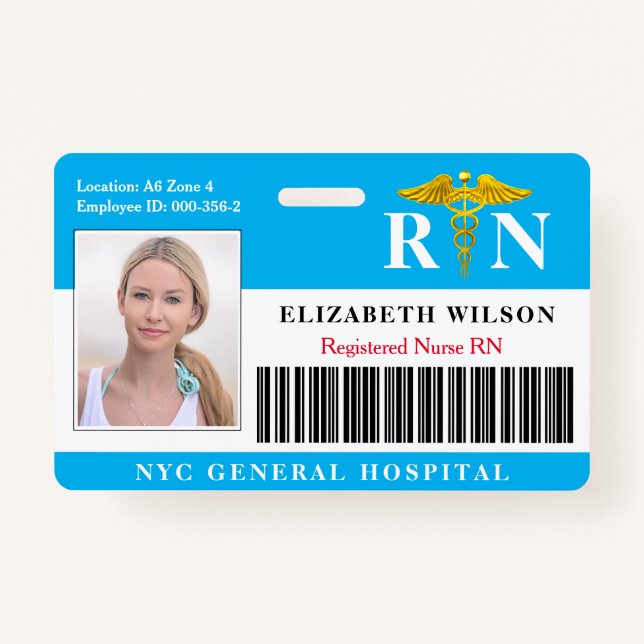 Tarjeta De Identificación Enfermero RN| Identificación fotográfica de emplea (Anverso)