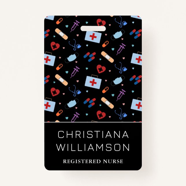 Tarjeta De Identificación Enfermero RN personalizado | Patrón médico Médica (Anverso)