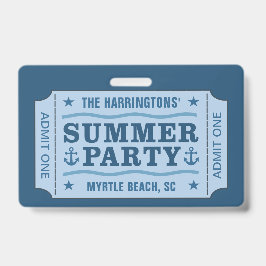 Tarjeta De Identificación "Entrada para la Fiesta de Verano" insignias de te
