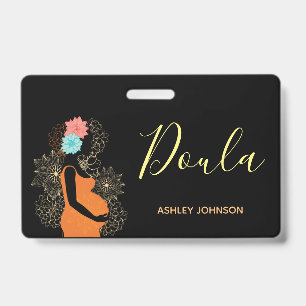 Tarjeta De Identificación Entrenadora de Parto Doula Partera Caligrafía Flor