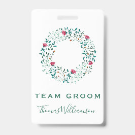 Tarjeta De Identificación Equipo de novios Corona rústica floral y de follaj