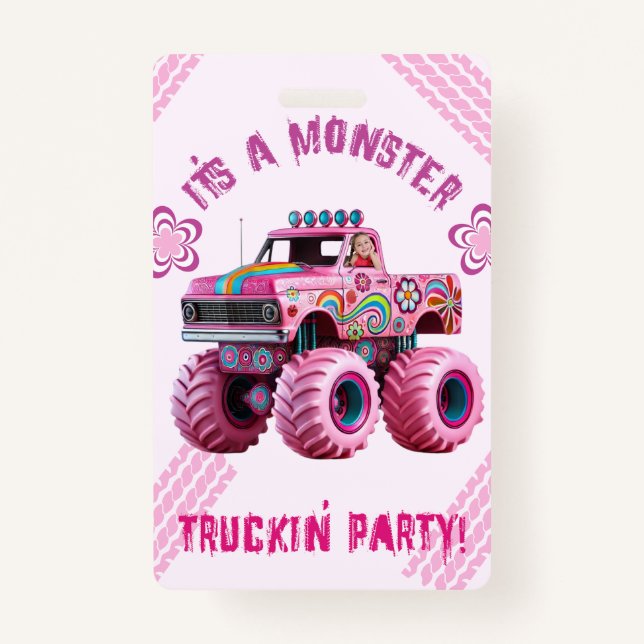 Tarjeta De Identificación Es una fiesta de Monster Truckin' con foto persona (Anverso)