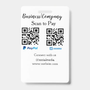 Tarjeta De Identificación Escanear para pagar código q r paypal venmo agrega