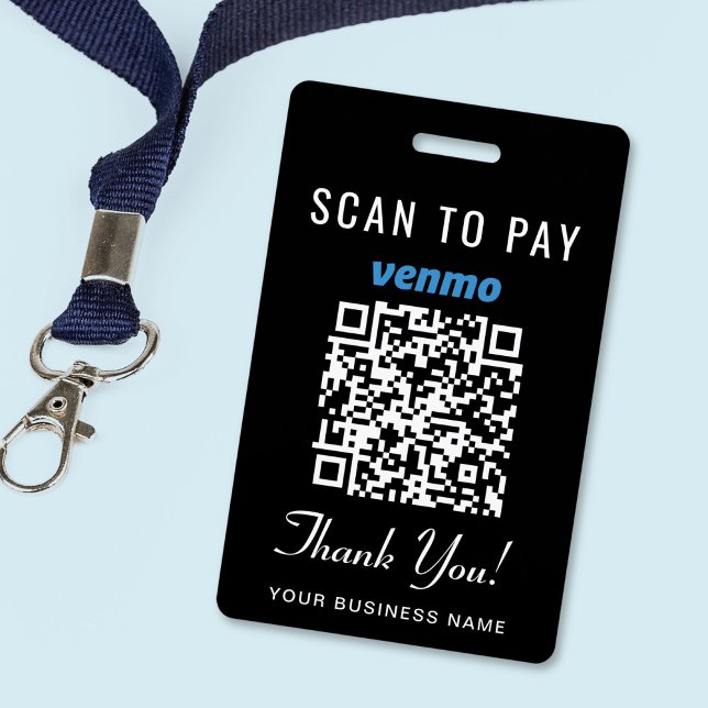 Tarjeta De Identificación Escanear para pagar código QR de Venmo negro (Scan to Pay Venmo QR Code Black Badge)