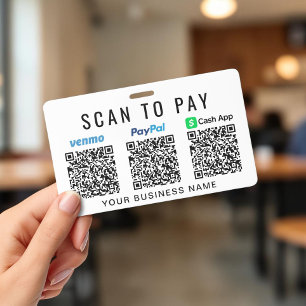 Tarjeta De Identificación Escanear para pagar Código QR Venmo PayPal CashApp