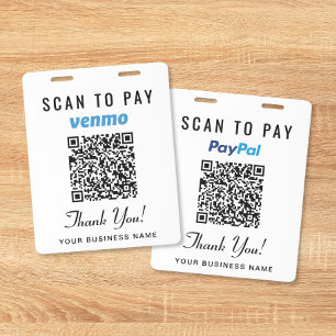 Tarjeta De Identificación Escanear para pagar Venmo PayPal Código QR Pago Co