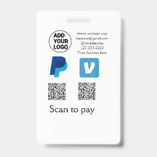 Tarjeta De Identificación Escaneo de pypal de Venmo para pagar añadir texto 
