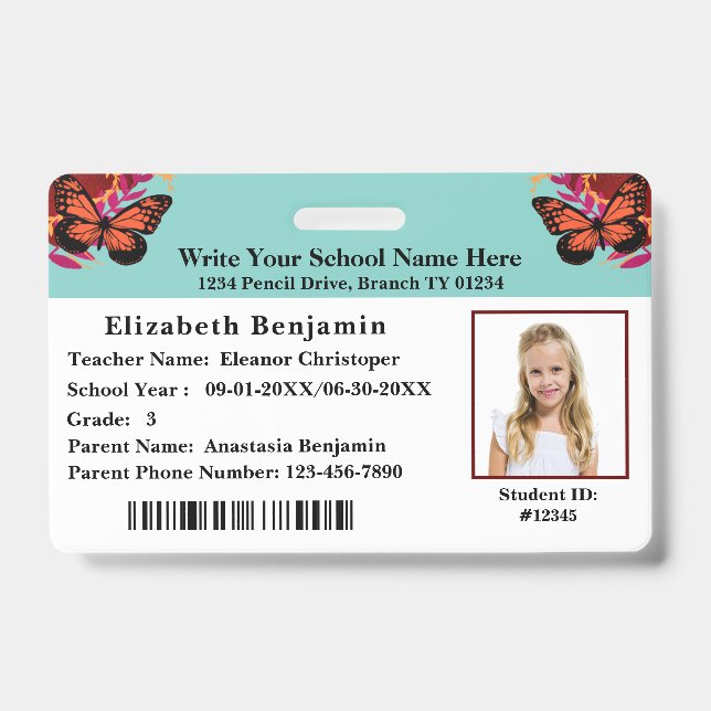 Tarjeta de identificación escolar del estudiante c (Parte frontal)