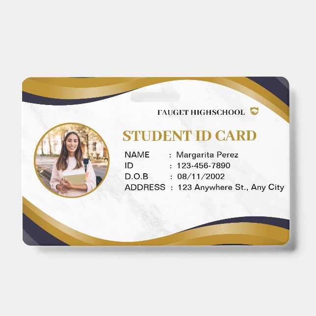 Tarjeta de identificación escolar moderna blanca y (Parte frontal)