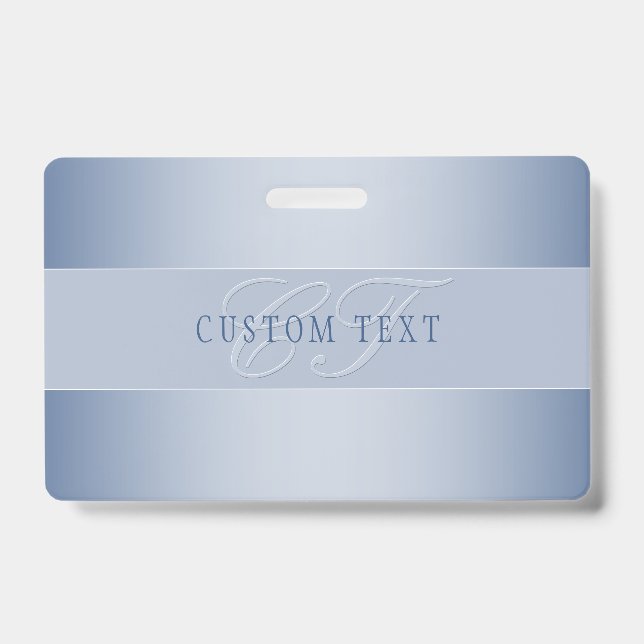 Tarjeta De Identificación Escritura Elegante Editable En Monograma | Azul (Parte frontal)