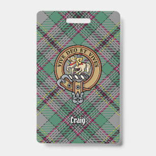 Tarjeta De Identificación Escudo de armas del Clan Craig sobre tartán