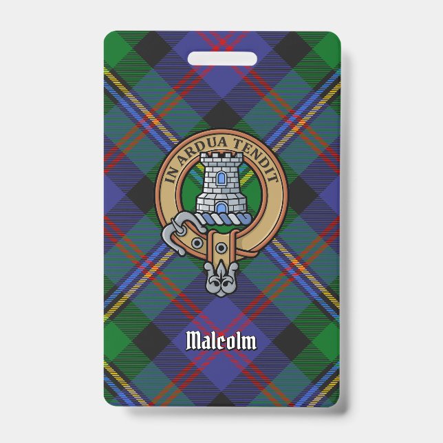Tarjeta De Identificación Escudo de Clan Malcolm sobre Tartán (Parte frontal)