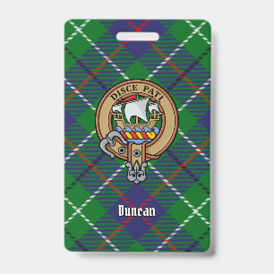 Tarjeta De Identificación Escudo del Clan Duncan sobre tartán