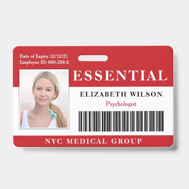 Tarjeta De Identificación Esencial | Foto de empleado moderno ID (Anverso)