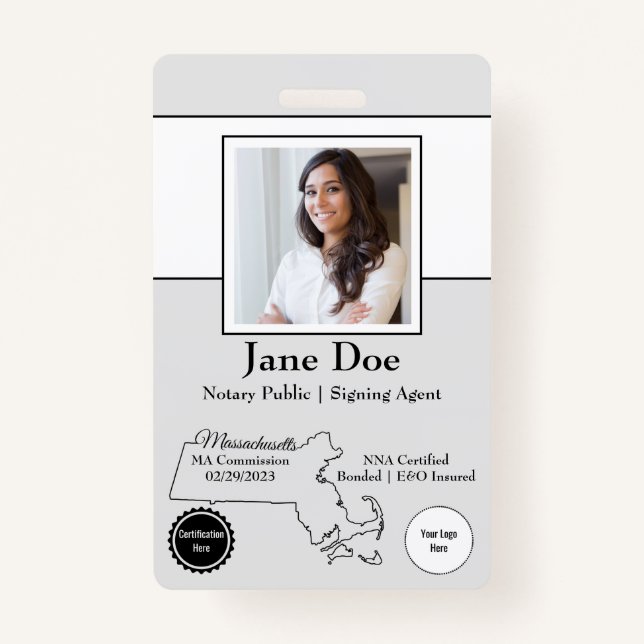 Tarjeta De Identificación Estado de Massachusetts Notary Public Badge Código (Anverso)