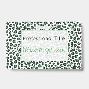 Tarjeta De Identificación Estampado de animal elegante verde brillo leopardo