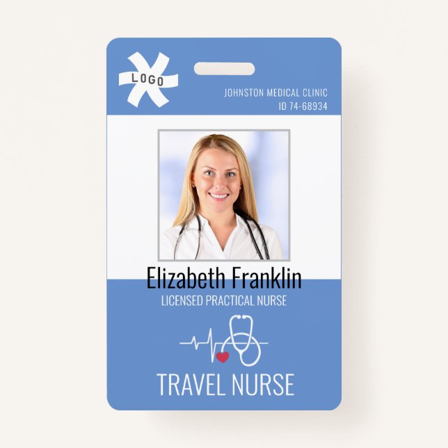 Tarjeta De Identificación Estetioscopio médico Blue TRAVSE NURSE (Anverso)