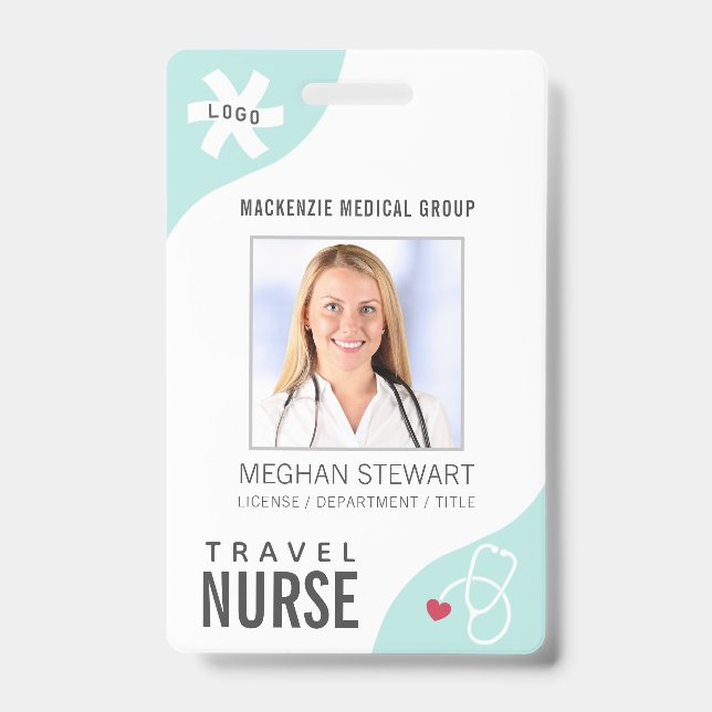 Tarjeta De Identificación Estetioscopio Médico Editable Mint VIRUS NURSE (Front)