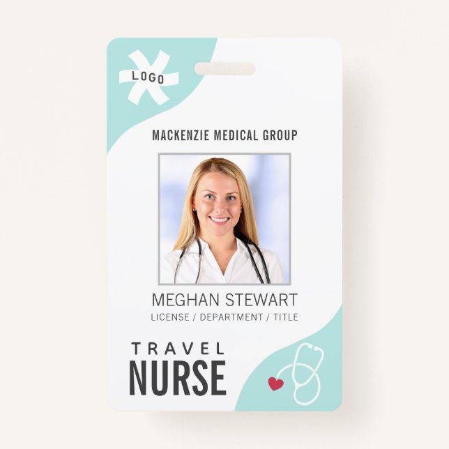 Tarjeta De Identificación Estetioscopio Médico Editable Mint VIRUS NURSE (Anverso)