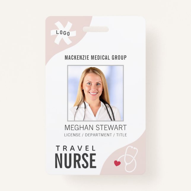 Tarjeta De Identificación Estetioscopio Médico Editable Pink TRAVSE NURSE (Anverso)