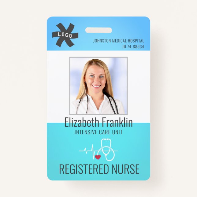 Tarjeta De Identificación Estetioscopio médico Gradiente verde azul NURSE (Anverso)