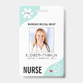 Tarjeta De Identificación Estetioscopio Médico Mint Editable Green NURSE