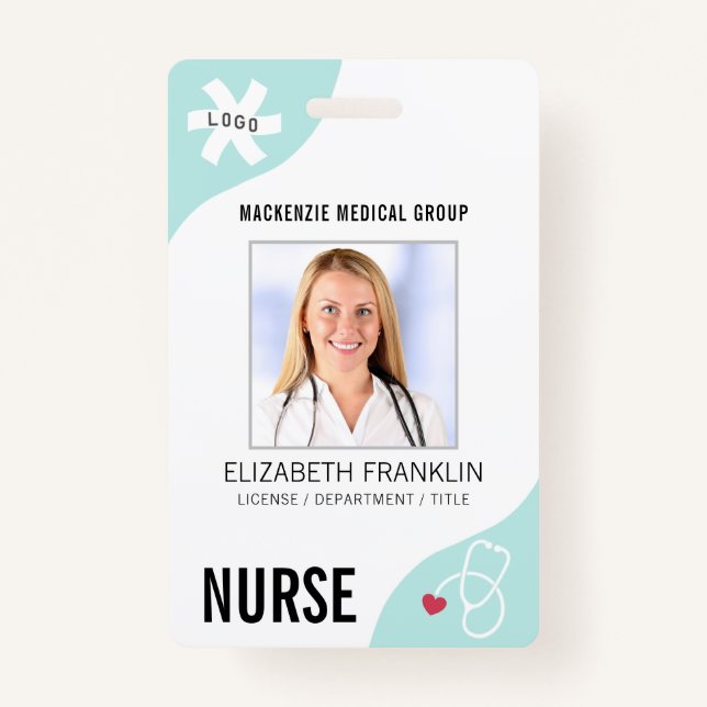 Tarjeta De Identificación Estetioscopio Médico Mint Editable Green NURSE (Anverso)