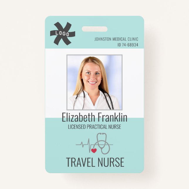 Tarjeta De Identificación Estetioscopio médico Mint Green TRAVSE NURSE (Anverso)