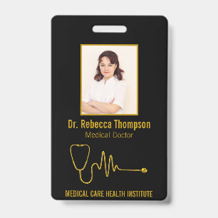 Tarjeta De Identificación Estetoscopio de oro ECG onda EKG Línea   ID de fot
