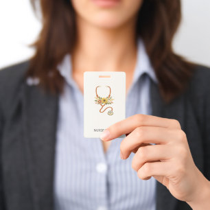 Tarjeta De Identificación Estetoscopio Floral Acuarela Personalizado Vertica