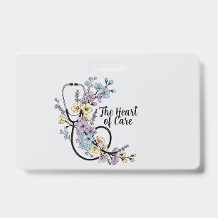 Tarjeta De Identificación Estetoscopio Floral Corazón de Cuidados Regalo Enf