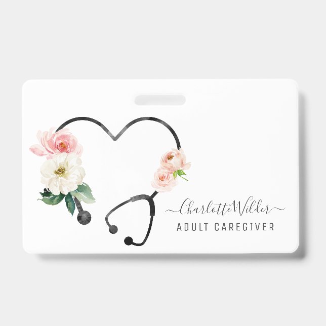 Tarjeta De Identificación Estetoscopio Floral para Enfermeras Cuidadoras de  (Parte frontal)
