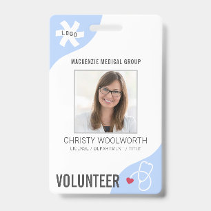 Tarjeta De Identificación Estetoscopio Médico Editable Azul VOLUNTARIO
