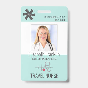 Tarjeta De Identificación Estetoscopio médico verde menta ENFERMERA VIAJERA